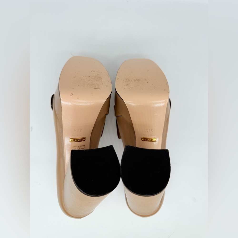 Gucci Tan/Mud Beige GG Marmont Fringe Platform Leather Loafers Pumps EU 38.5 - Picture 7 of 9